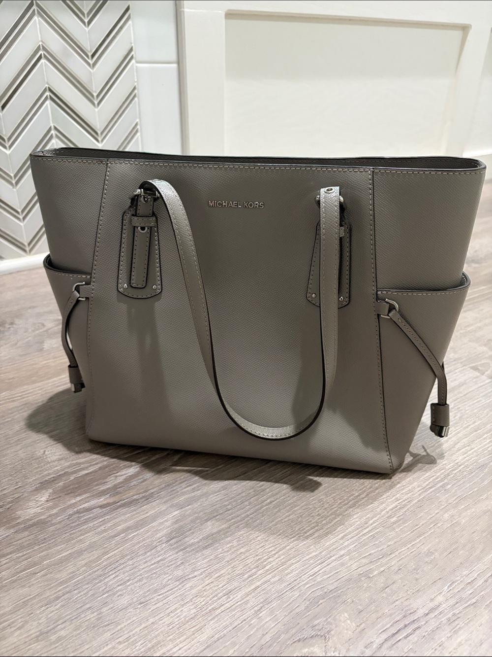 Michael Kors Grey Saffiano Tote with Side Pockets